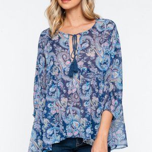 Everly Boho Paisley Print Hi-Low Chiffon Tunic